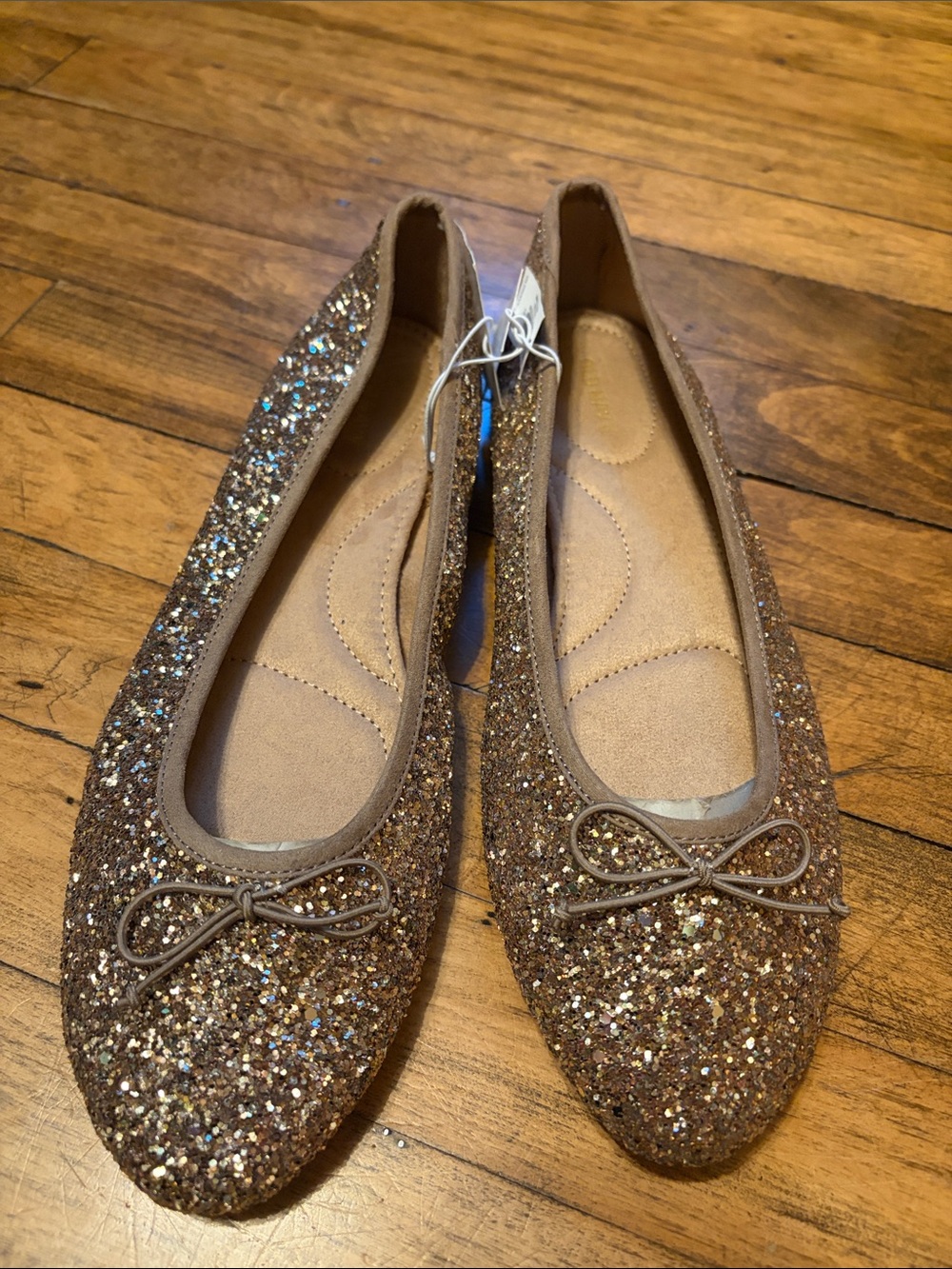 Gold Glitter Ballet Flats with Bow